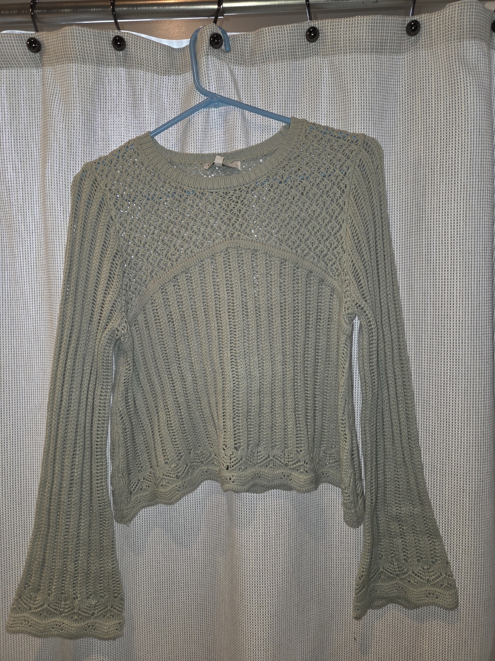 Hooked Up Macy's Light Grey Knit Openwork Women's Sweater S NWT
